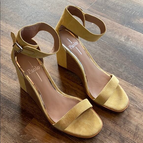 Linea Paolo Elodie Yellow Suede Wedge Sandals Size 6 - Picture 2 of 14